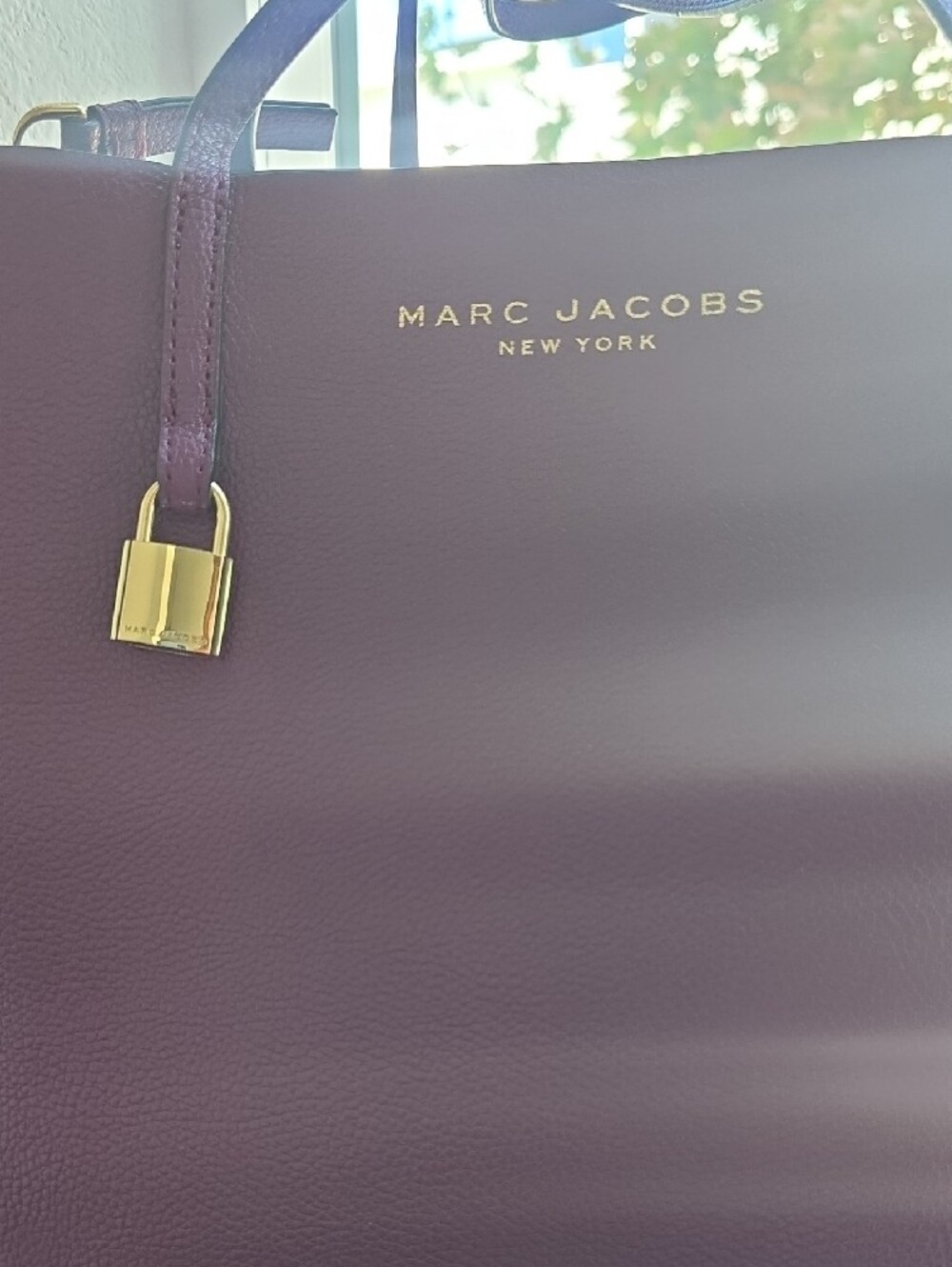 Marc Jacobs Plum Leather Tote with Gold Padlock Accent - Picture 2 of 9